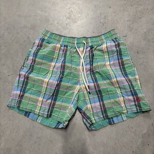 Polo Ralph Lauren Swim Trunks Men Large Green Plaid Mesh Board Shorts L‎ Vintage